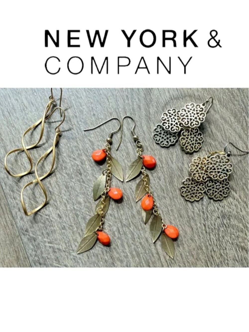 New York & Company Vintage Gold Chandelier Dangle Earrings Bundle 3-Pack Set